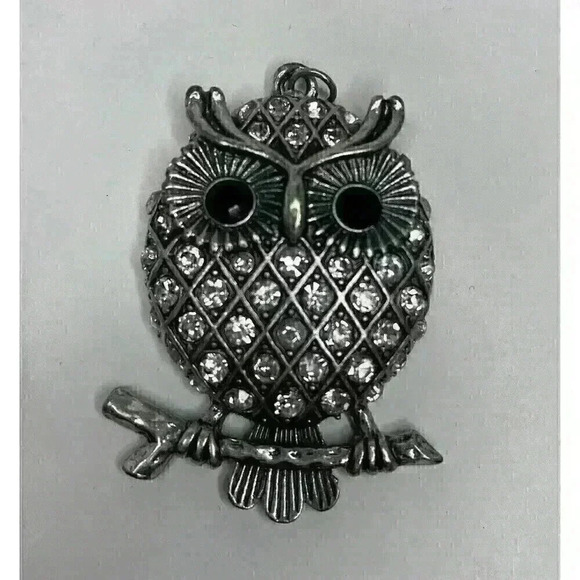 Unbranded Jewelry - Vintage Owl Silver Tone Rhinestones Pendant Unique Statement Piece Large